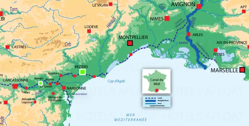 Béziers à Homps carte de navigation