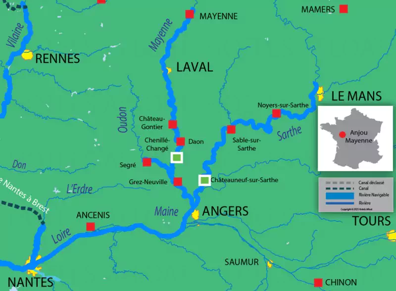 Les Canalous FPP Anjou Mayenne carte des voies navigables