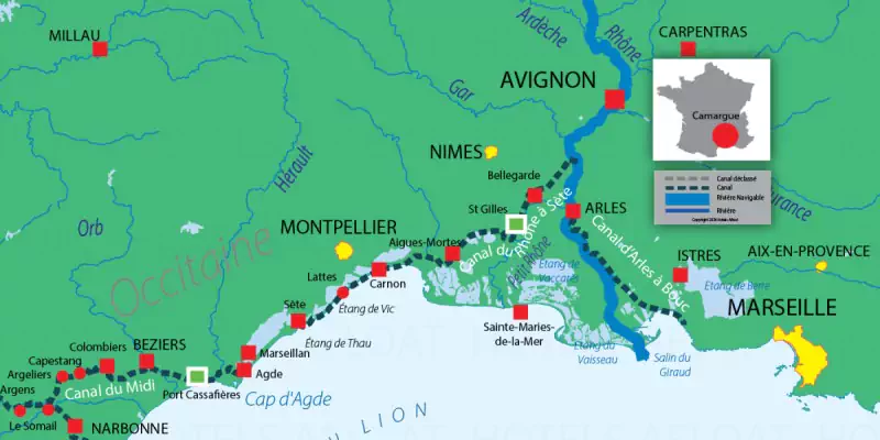 Le Boat Camargue carte des voies navigables