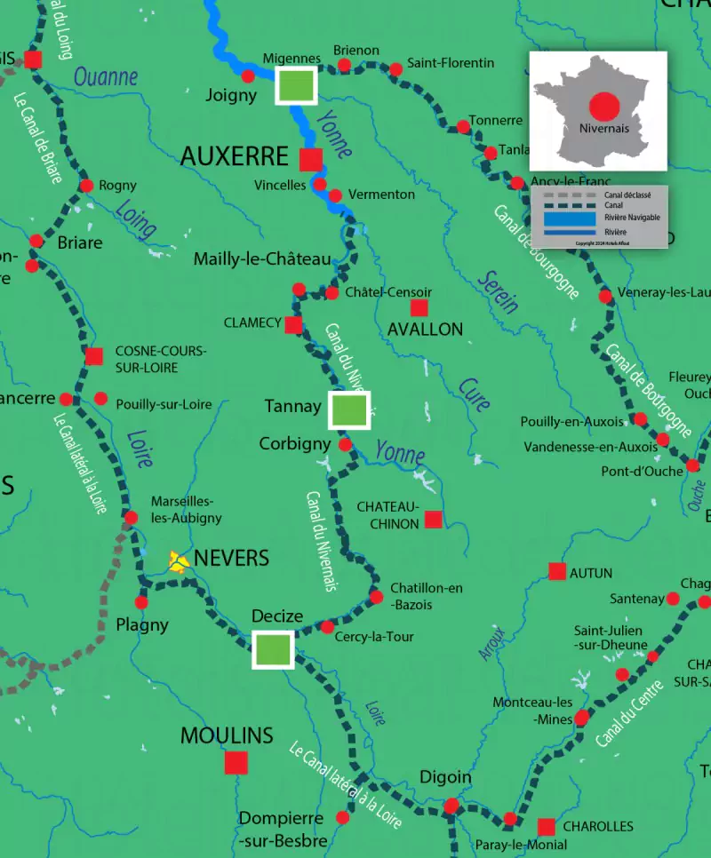 Le Boat Nivernais et Yonne carte des voies navigables