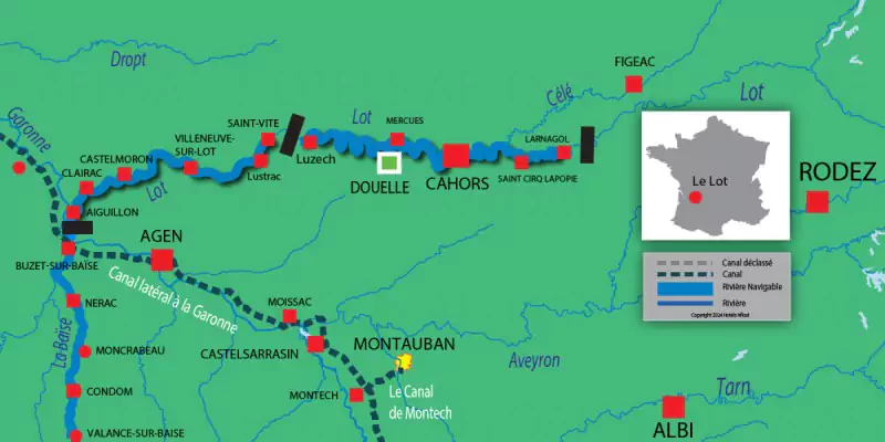 Le Boat Le Lot carte des voies navigables