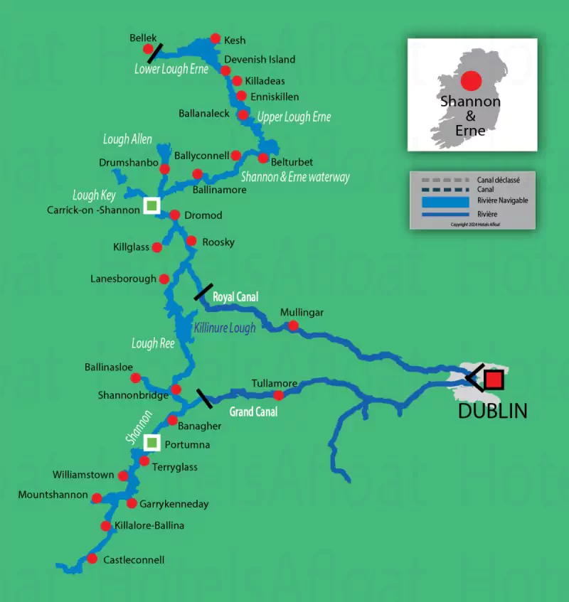 Le Boat Shannon carte des voies navigables