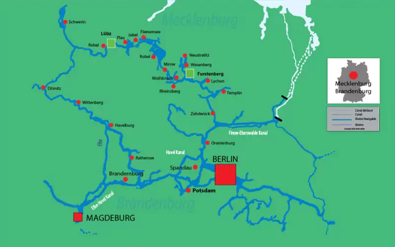 Nicols Mecklembourg & Brandebourg carte des voies navigables