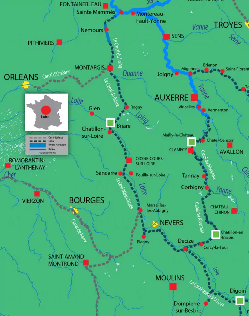 Les Canalous FPP Canaux du Briare & Nivernais carte des voies navigables