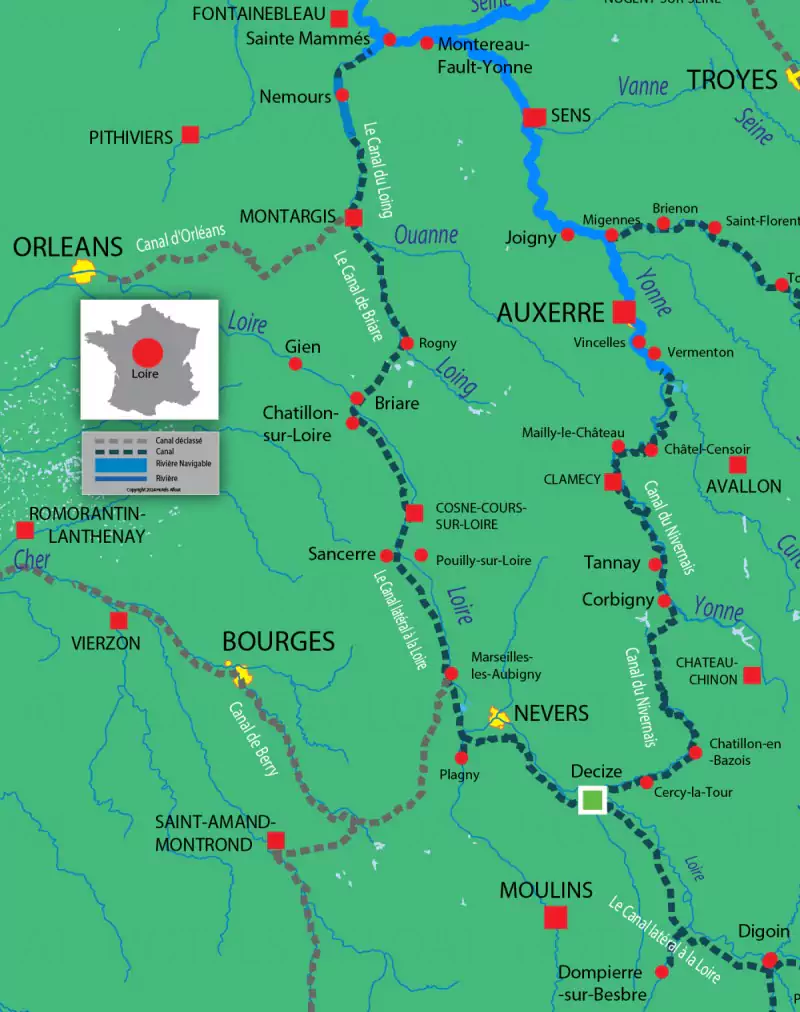 Le Boat Canal lateral à la Loire et le Centre carte des voies navigables