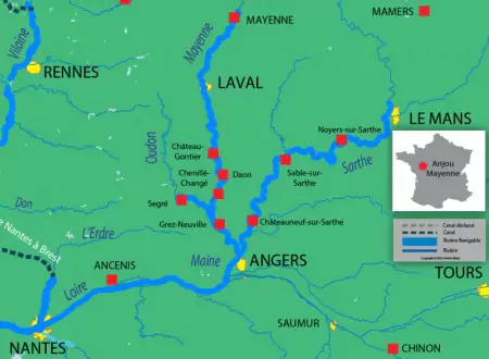 Canal and river map for Anjou Loire