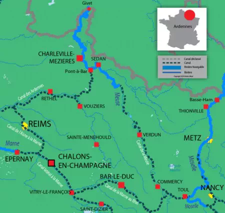 Canal and river map for Ardennes