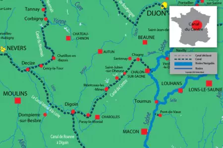 Canal and river map for Canal du Centre