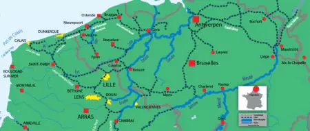 Canal and river map for Flandres