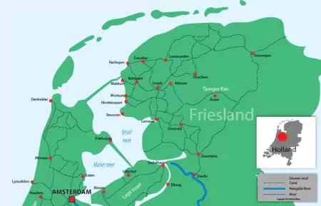 Canal and river map for Frise
