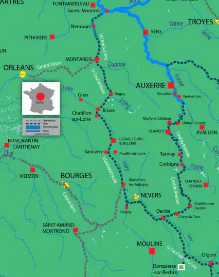 Canal and river map for Val de Loire